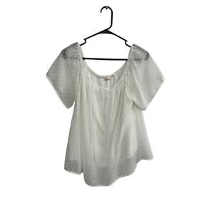 Mi Ami White Peasant Blouse L Swiss Dot Sheer Boho Cottagecore Romantic Top